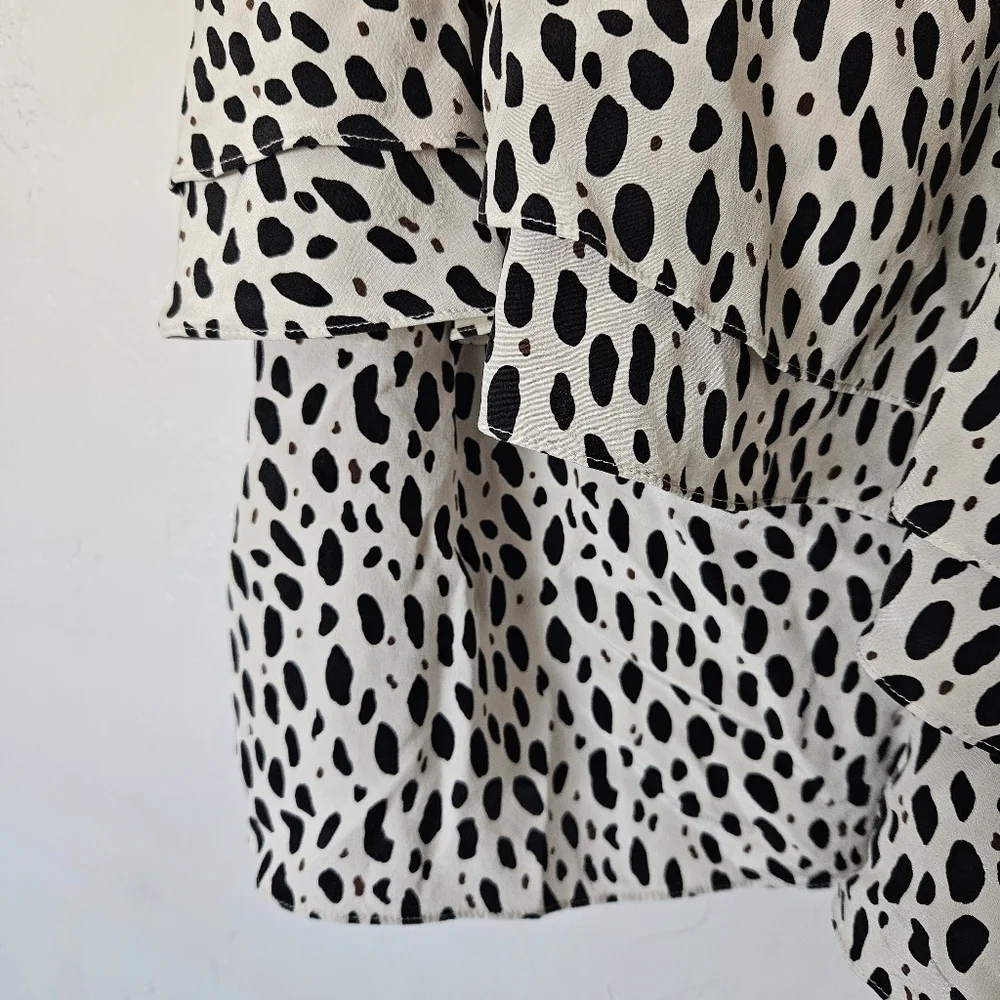 J.Crew Women's 4 100% Silk Stylish Black White Polka Dot Tank Top Ruffle Blouse